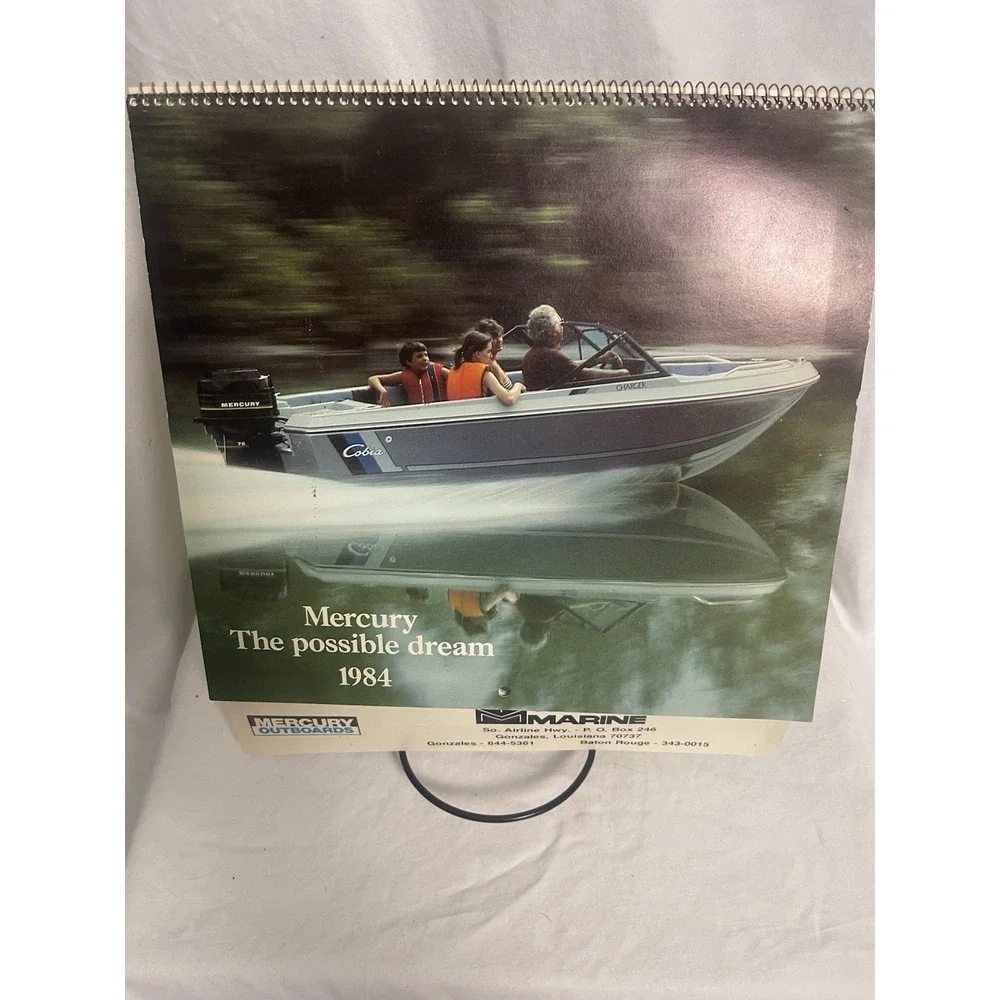 Vintage mercury outboards dealership calendar Of 1984 Thomas Marine Gonzales LA